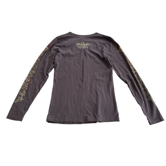 Harley Davidson Shirt Womens Sz M Long Sleeve V Neck Eagle Roses Cancun Bling - Picture 8 of 9